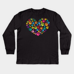 Colorful dog paw print made of heart Kids Long Sleeve T-Shirt